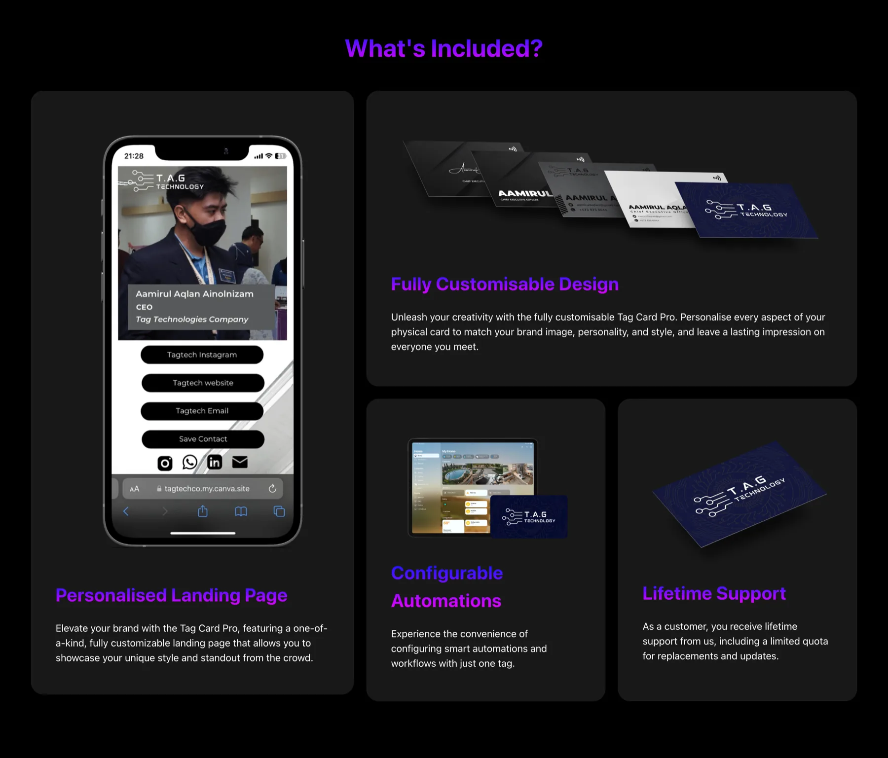 The What's Included section listing the landing page, custom design, automations and lifetime support