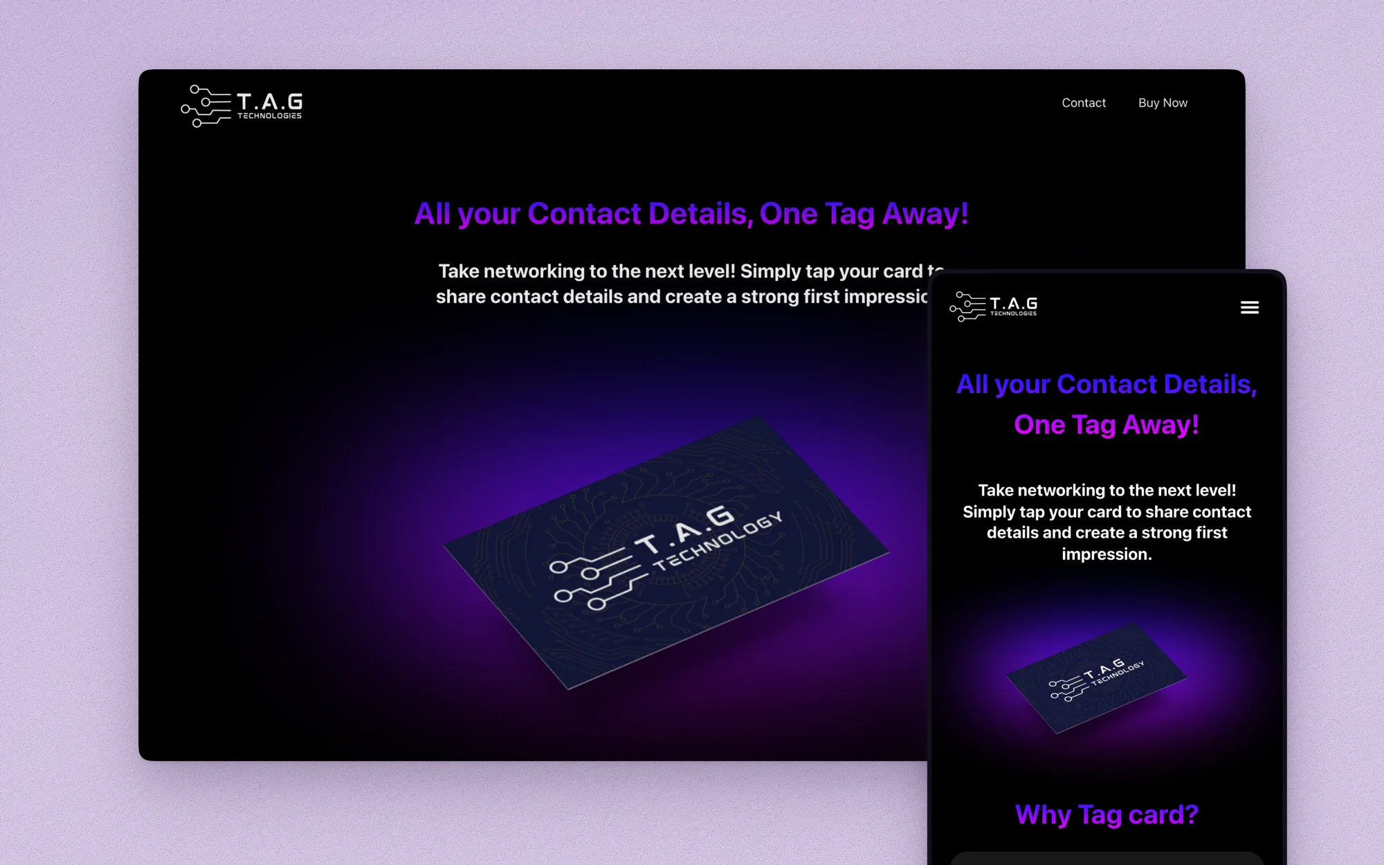 The Tag Technologies site shown at desktop and phone widths side by side